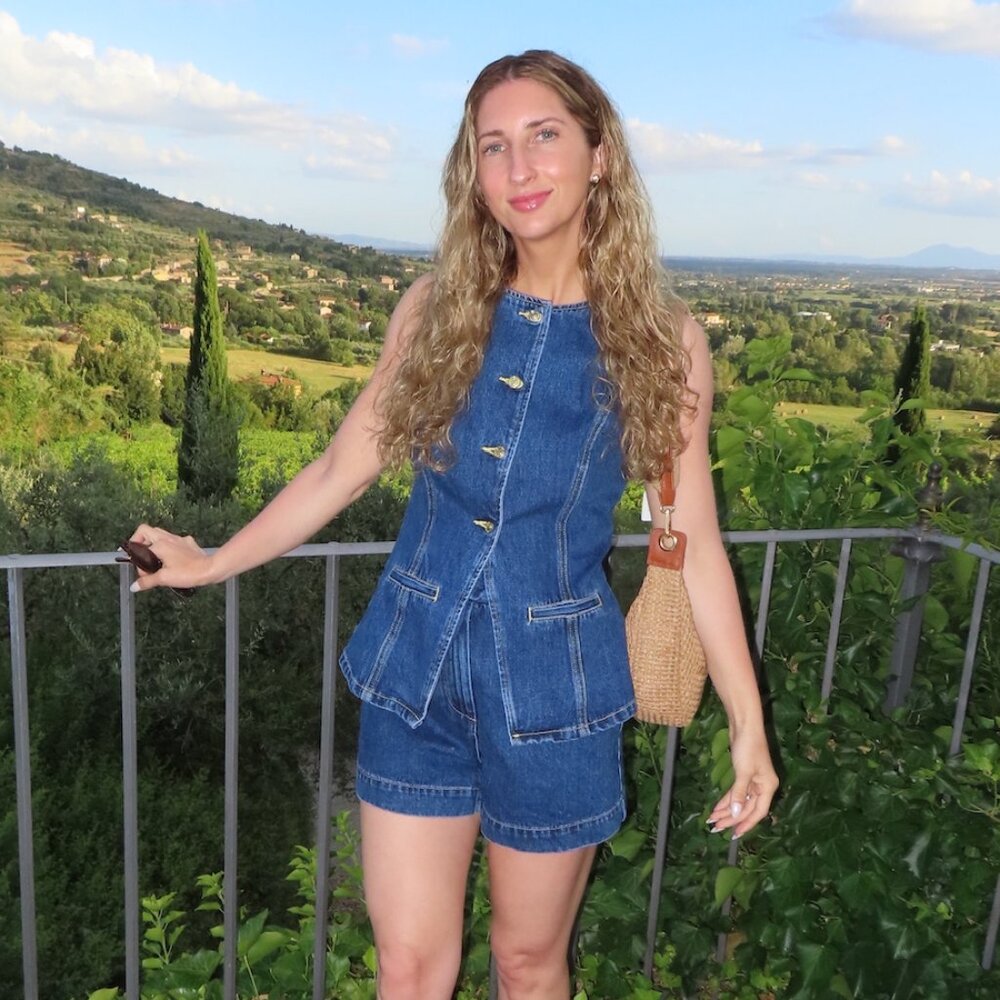 Meshki Dark Blue Denim Button-Down Vest Top